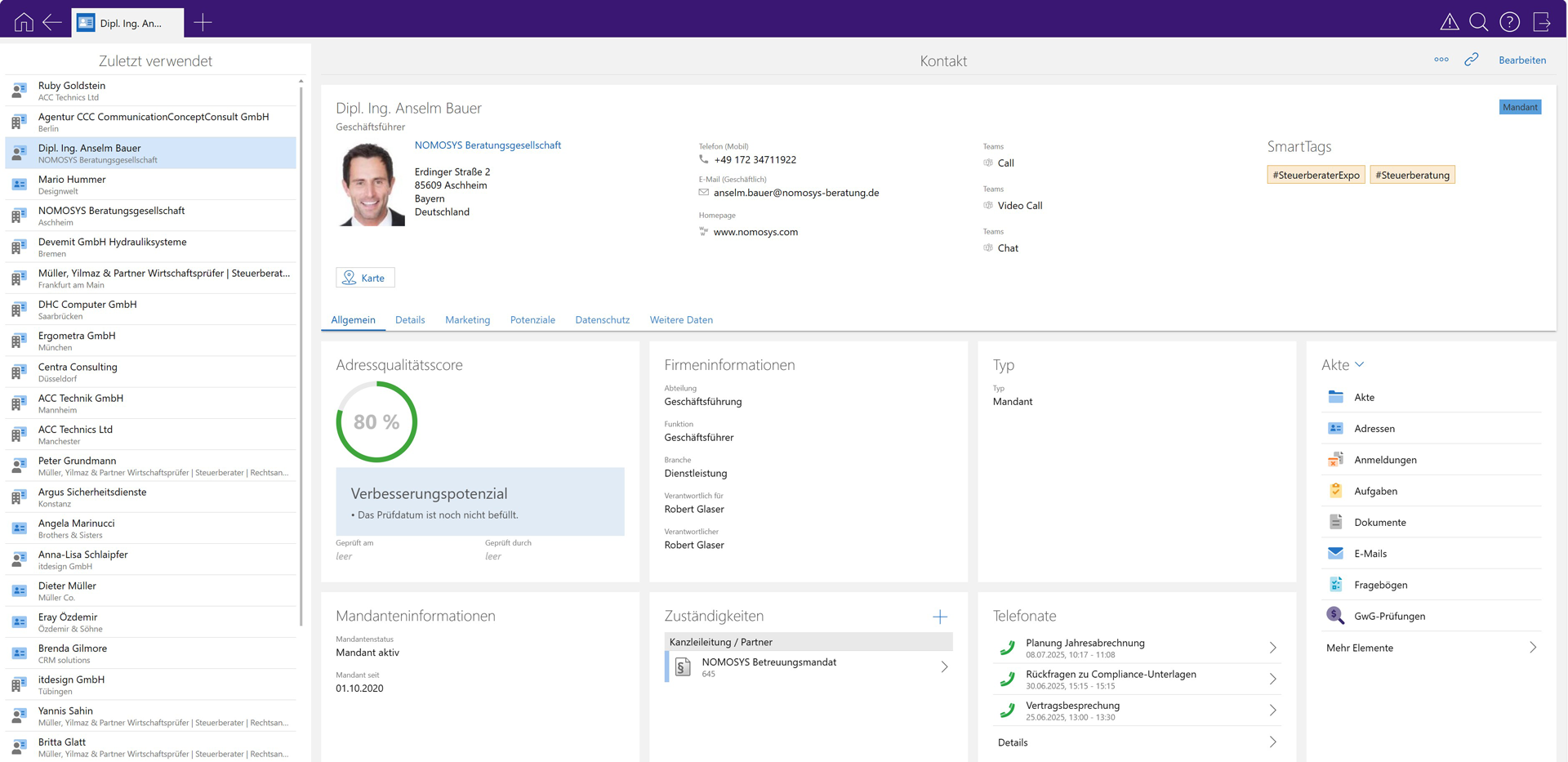 CAS Kanzlei CRM Adressqualität
