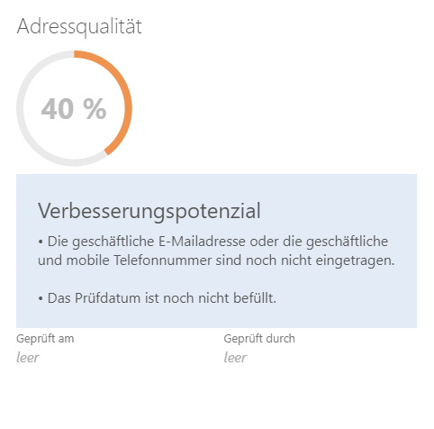 Detailanzeige zur Adressqualität auf der Kontaktperson