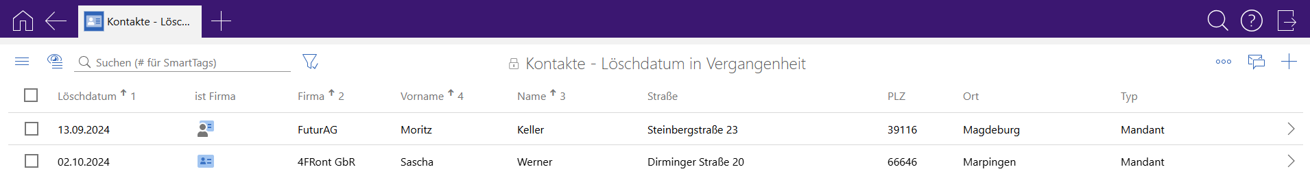 DSGVO einfach umsetzen: Report Löschdatum Vergangenheit
