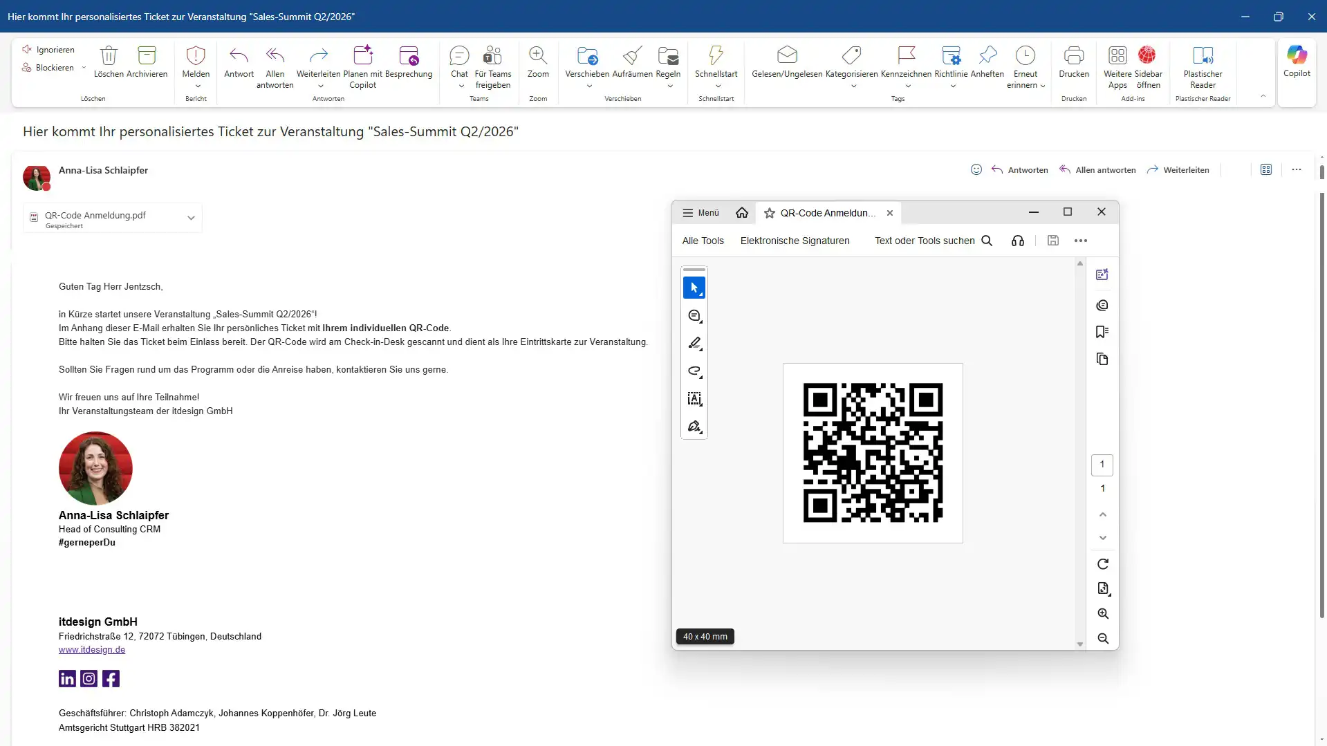 itd Check-in für CAS-genesisWorld – E-Mail-Bestätigung mit QR-Code