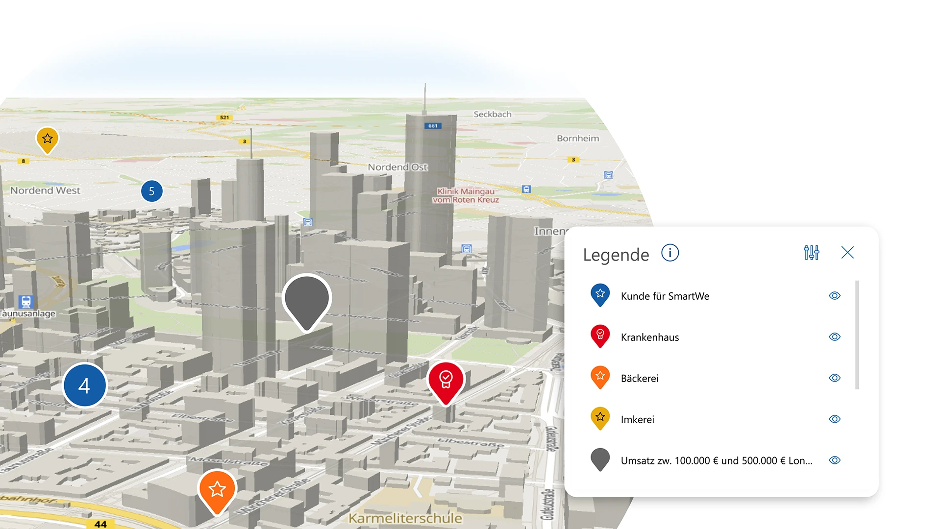 Kartenansicht SmartMaps in CAS genesisWorld x17