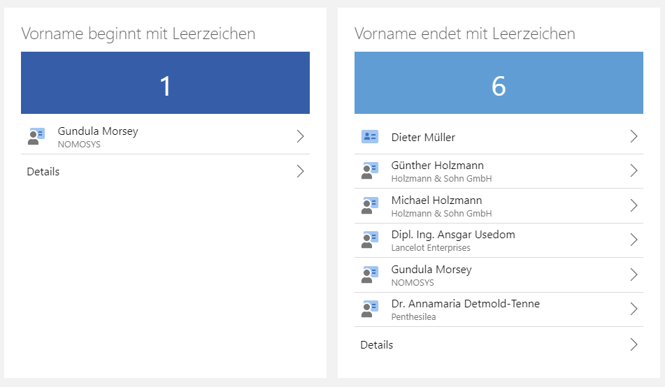 Adressqualität: Namen, die mit Leerzeichen beginnen oder enden