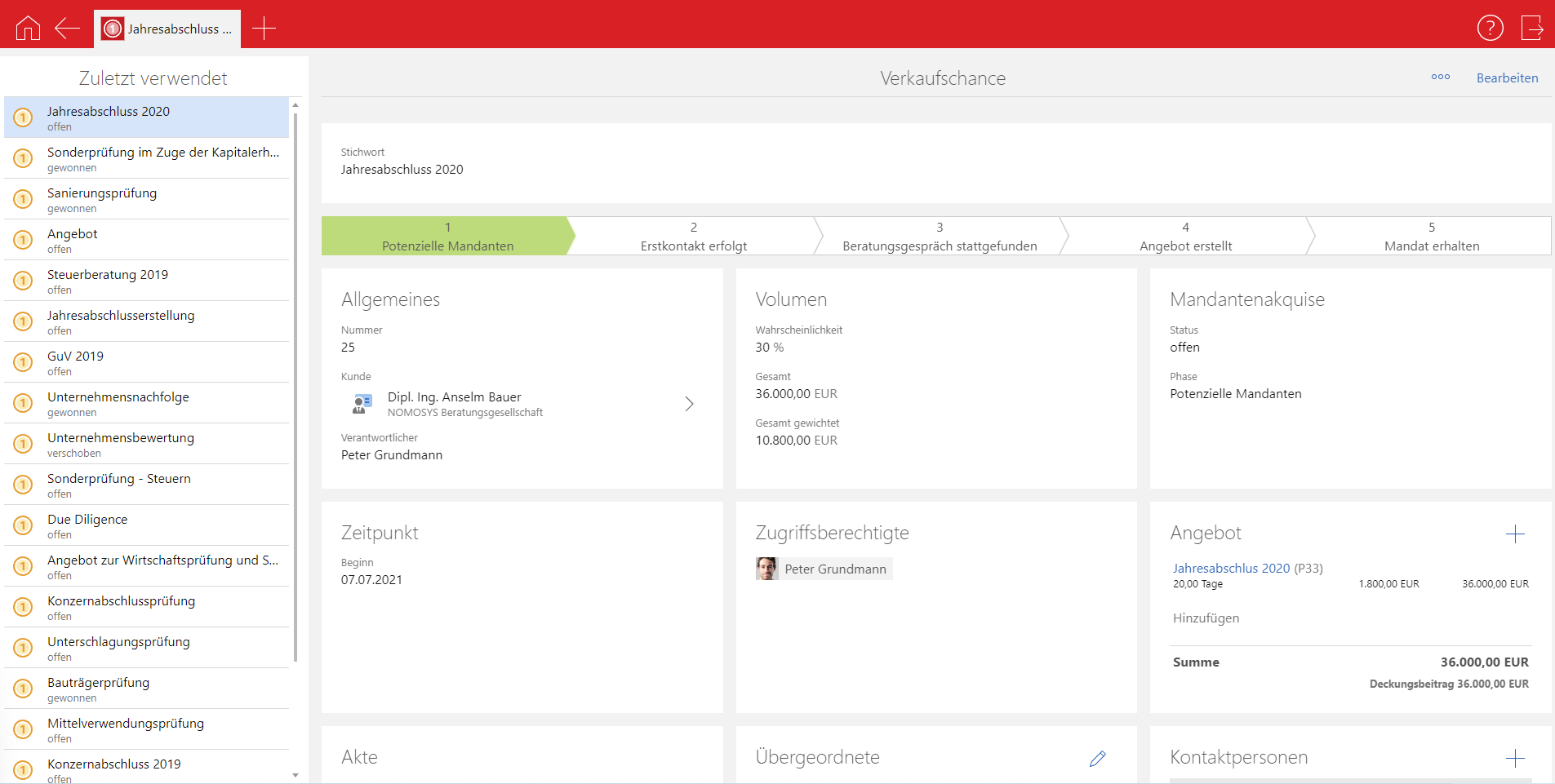 CRM für Steuerberatung und Wirtschaftsprüfung: Phasen der Verkaufschance